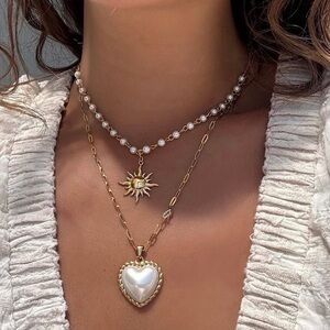 18K Gold Plated Multi Pearls Golden Casting Sun Pendant Necklace